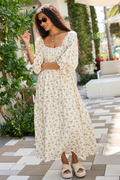 Thalia Neutral Floral Smocked Top Dress
