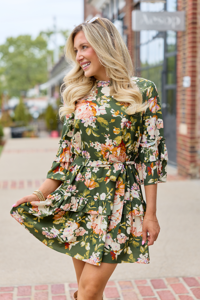 The Good Kind Olive Floral Mini Dress