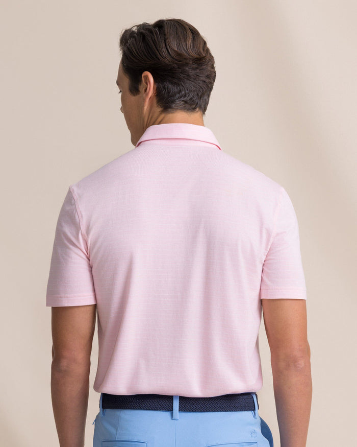 The back view of the Southern Tide The Seaport Kinston Stripe Polo by Southern Tide - Orchid Pink