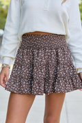 Through The Garden Brown Floral Mini Skort