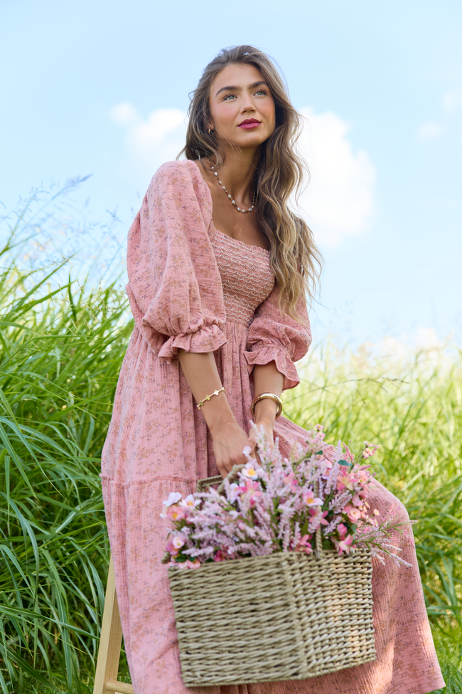 Through the Meadow Light Rust Floral Maxi Dress