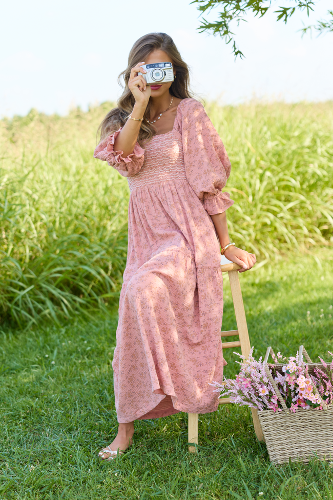 Through the Meadow Light Rust Floral Maxi Dress