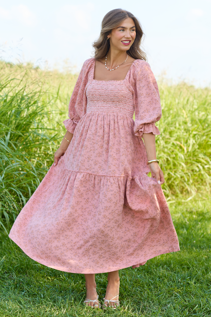 Through the Meadow Light Rust Floral Maxi Dress