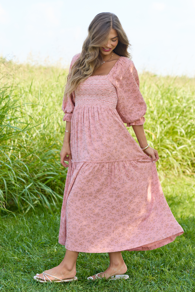 Through the Meadow Light Rust Floral Maxi Dress