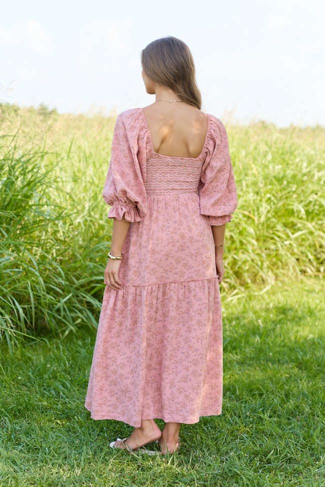 Through the Meadow Light Rust Floral Maxi Dress