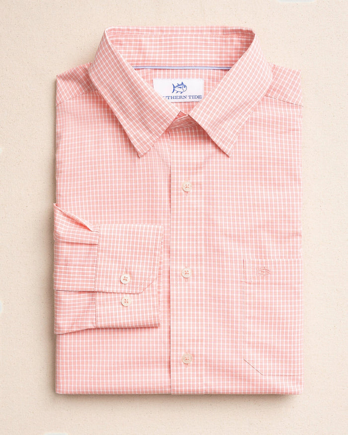 The front view of the Southern Tide Tidal Pool Charleston Sport Shirt by Southern Tide - Peaches N' Cream