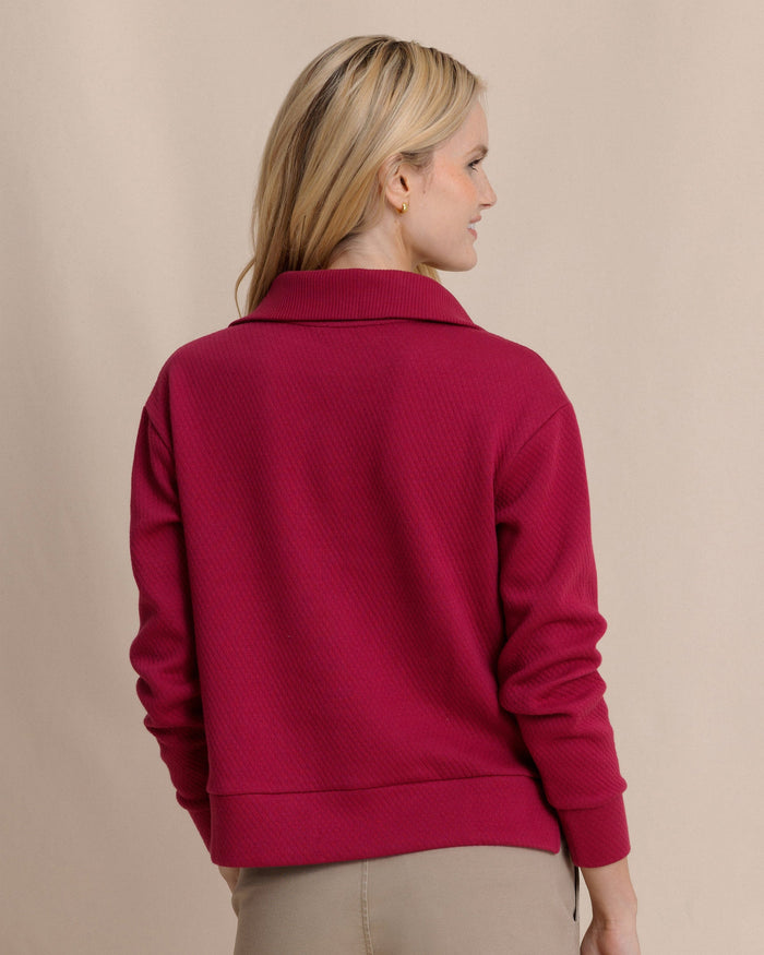 The back view of the Southern Tide Tonya Button Mock Pullover by Southern Tide - Carolina Plum