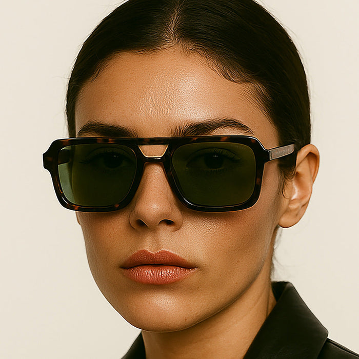 TopFoxx Atlas - Green Tortoise Squared Sunglasses