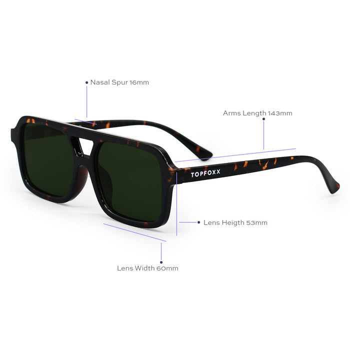 TopFoxx Atlas - Green Tortoise Squared Sunglasses