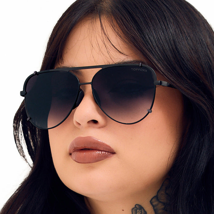 TopFoxx Cristina - Tangle Free - Faded Black Aviator Sunglasses