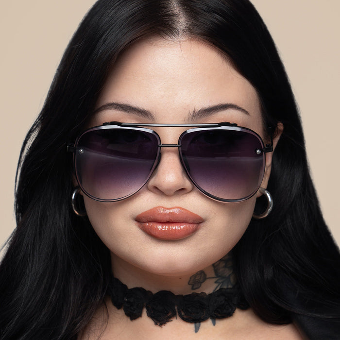 TopFoxx Luna - Tangle Free - Faded Black Aviator Sunglasses