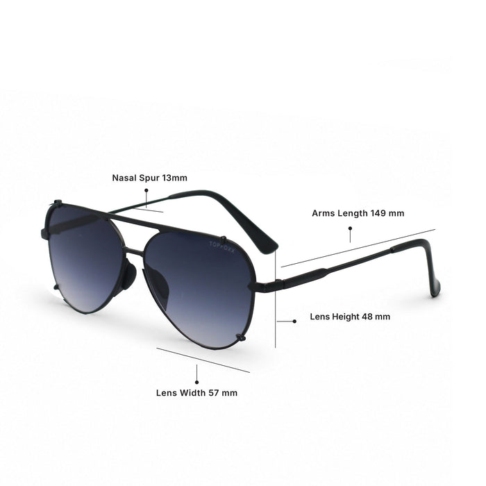 TopFoxx Smaller Cristina - Tangle Free - Faded Black Aviator Sunglasses Black