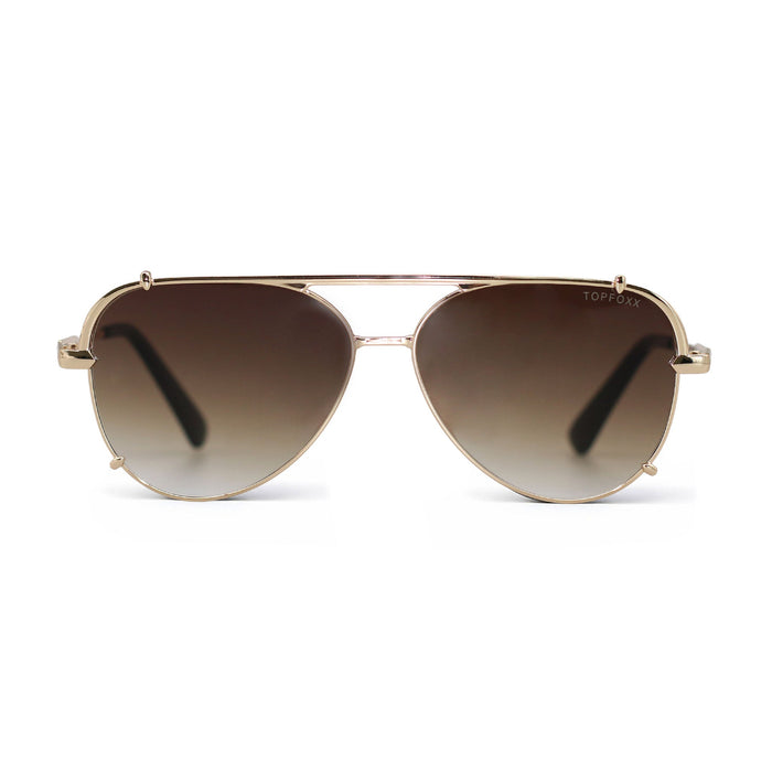 TopFoxx Smaller Cristina - Tangle Free - Faded Brown Aviator Sunglasses Gold