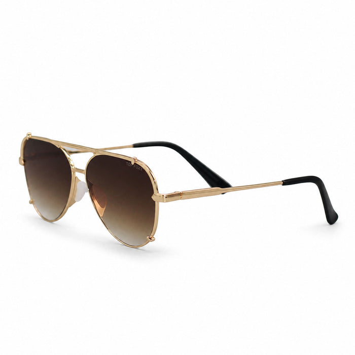 TopFoxx Smaller Cristina - Tangle Free - Faded Brown Aviator Sunglasses Gold