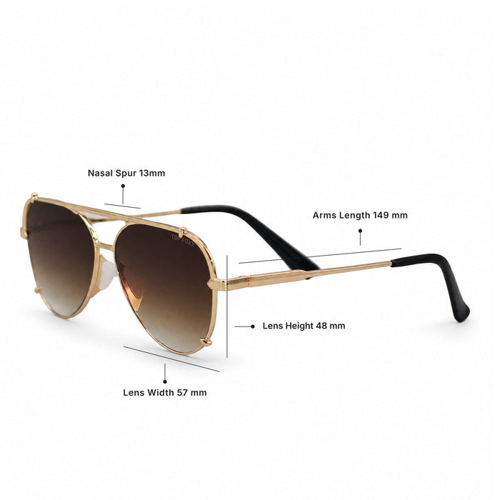 TopFoxx Smaller Cristina - Tangle Free - Faded Brown Aviator Sunglasses Gold