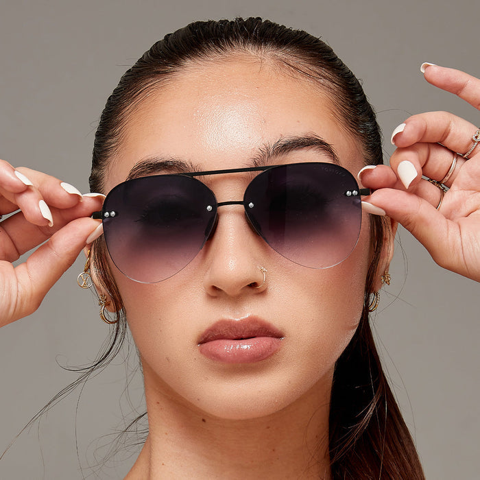 TopFoxx Smaller Megan 2 Faded Black - Tangle Free Aviator Sunglasses