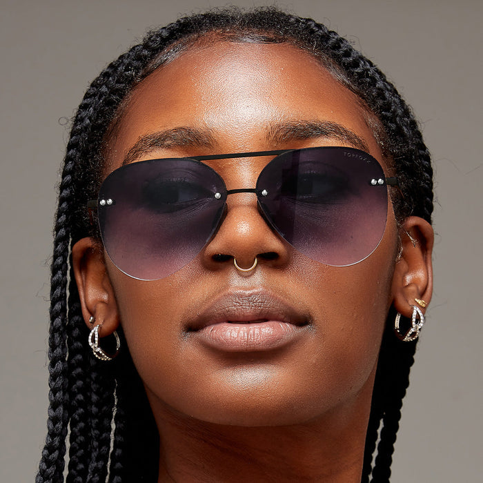 TopFoxx Smaller Megan 2 Faded Black - Tangle Free Aviator Sunglasses