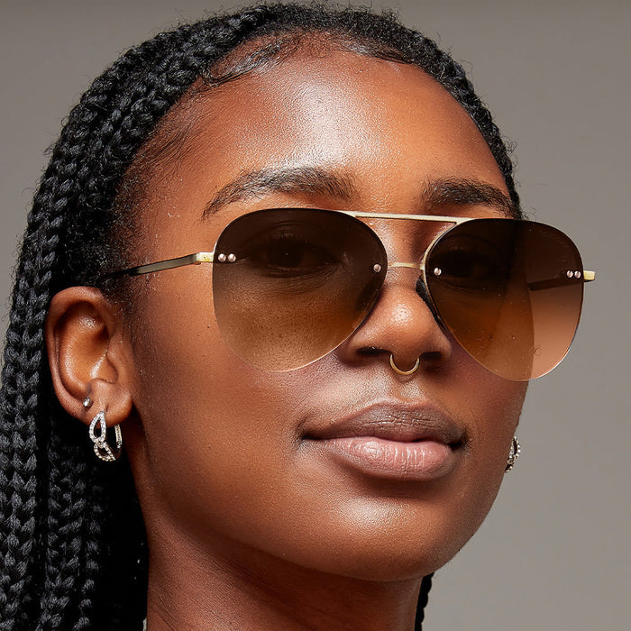 TopFoxx Smaller Megan 2 Faded Brown - Tangle Free Aviator Sunglasses