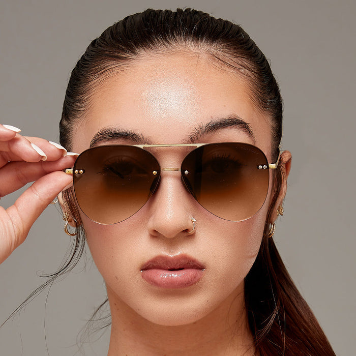 TopFoxx Smaller Megan 2 Faded Brown - Tangle Free Aviator Sunglasses