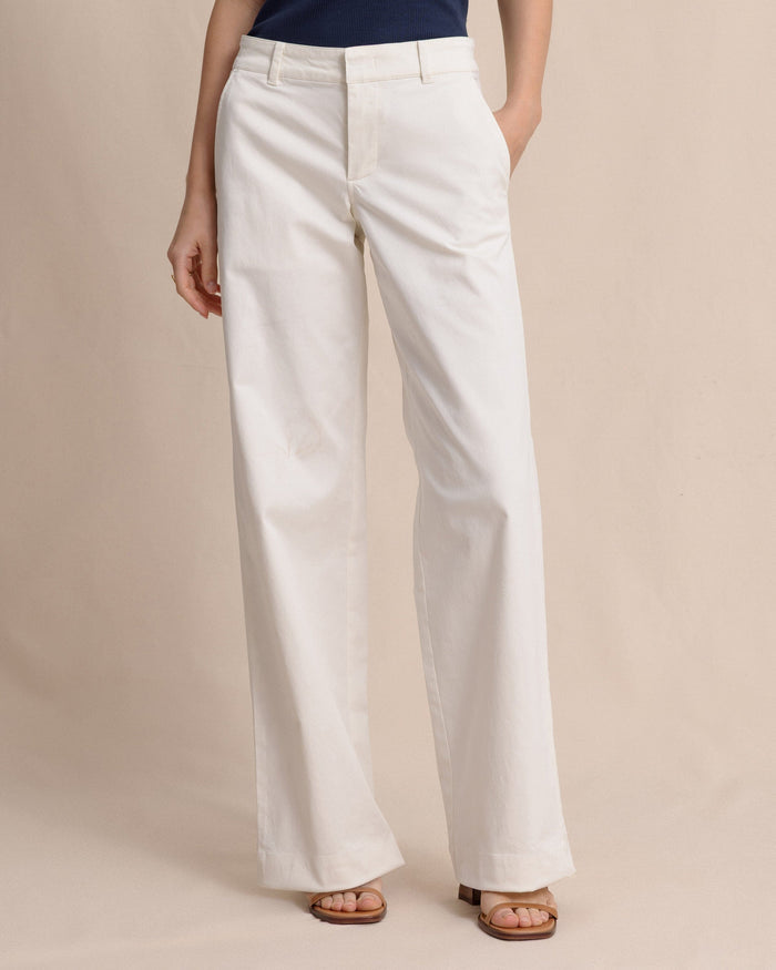The front view of the Southern Tide Tori Wide Leg Chino Pant by Southern Tide - Sand White