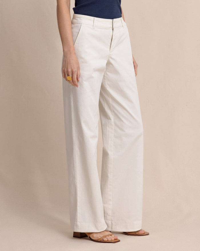 The side view of the Southern Tide Tori Wide Leg Chino Pant by Southern Tide - Sand White