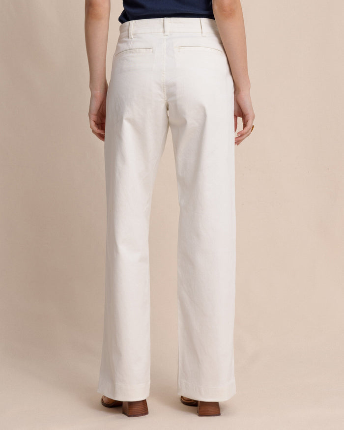 The back view of the Southern Tide Tori Wide Leg Chino Pant by Southern Tide - Sand White