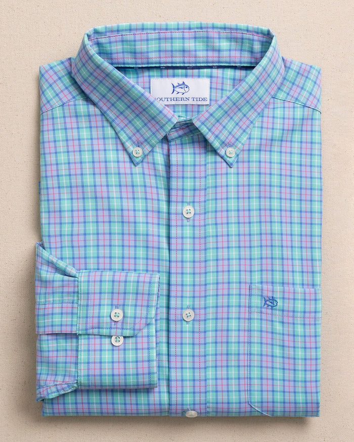 The front view of the Southern Tide Tortuga Plaid Coastal Breeze® Sport Shirt by Southern Tide - Florida Keys