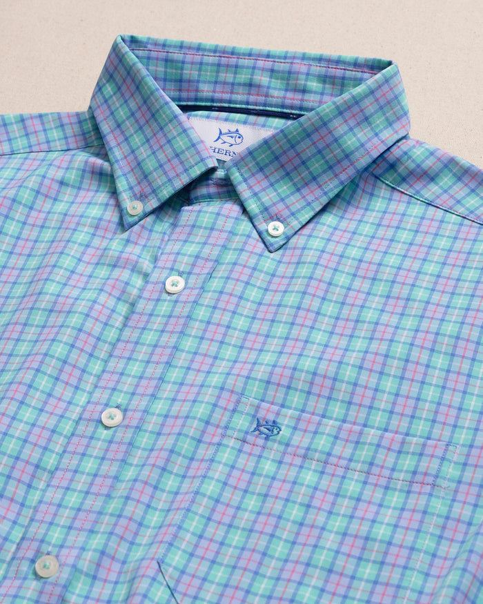 The detail view of the Southern Tide Tortuga Plaid Coastal Breeze® Sport Shirt by Southern Tide - Florida Keys