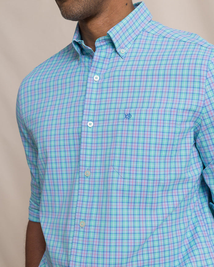 The detail view of the Southern Tide Tortuga Plaid Coastal Breeze® Sport Shirt by Southern Tide - Florida Keys