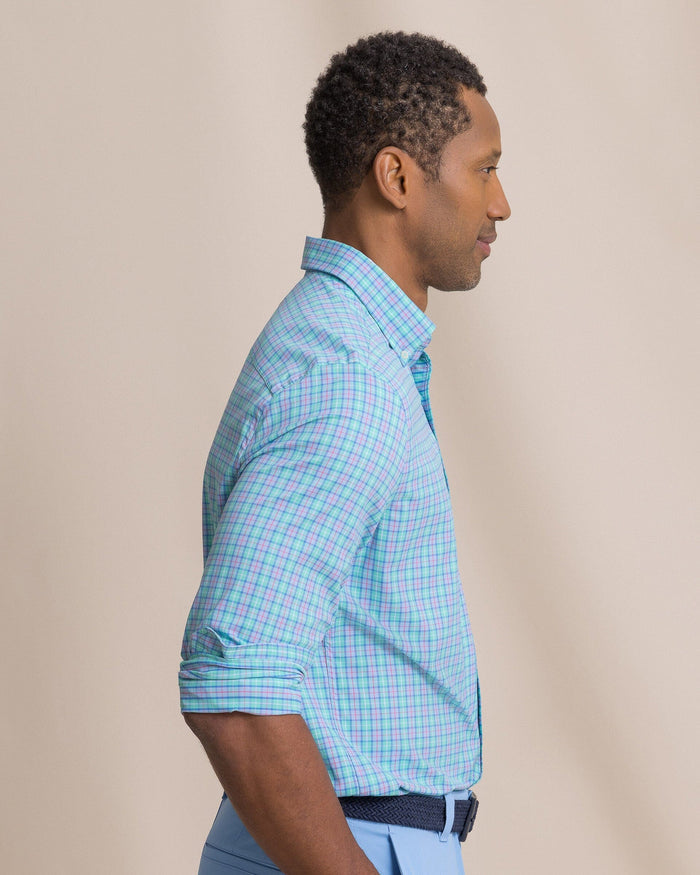 The side view of the Southern Tide Tortuga Plaid Coastal Breeze® Sport Shirt by Southern Tide - Florida Keys