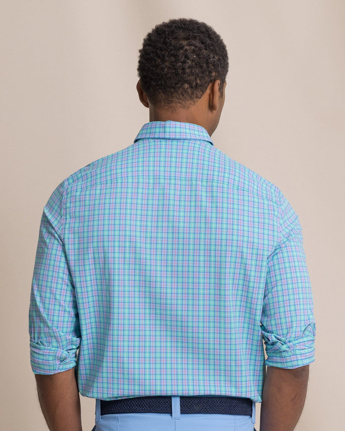 The back view of the Southern Tide Tortuga Plaid Coastal Breeze® Sport Shirt by Southern Tide - Florida Keys
