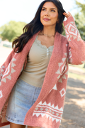 Traci Boucle Coral Southwestern Print Cardigan