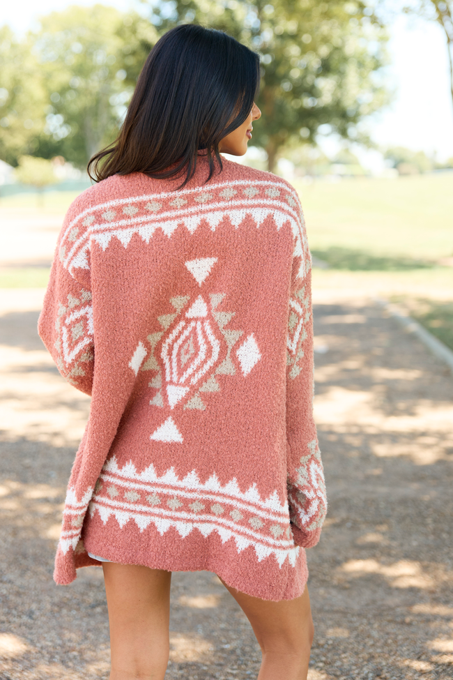 Traci Boucle Coral Southwestern Print Cardigan