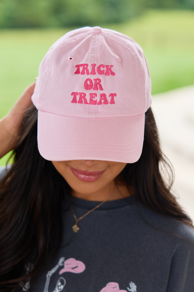 Trick or Treat Pink Embroidered Relaxed Hat