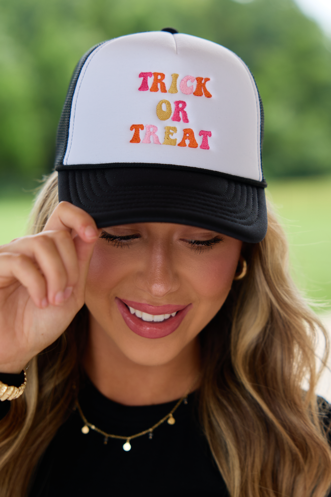 Trick Or Treat White/Black Embroidered Trucker Hat