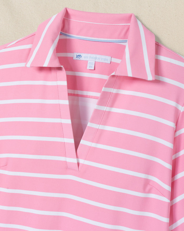 The detail view of the Southern Tide Trina Striped Performance Dress by Southern Tide - Prism Pink