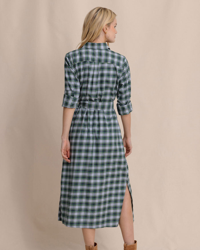 The back view of the Southern Tide Trista Gordan Tartan Shirt Dress by Southern Tide - Salt Meadow