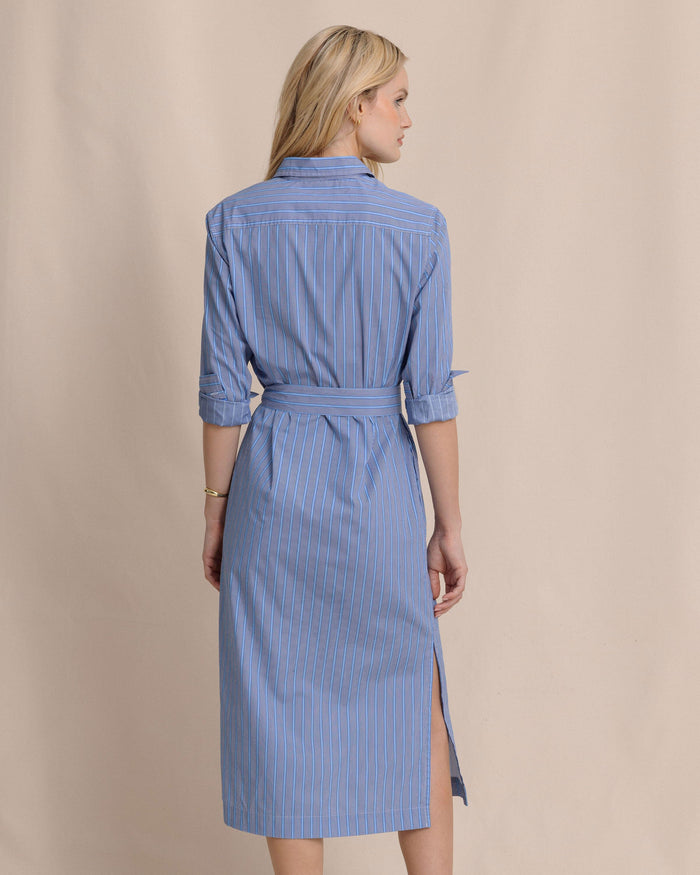 The back view of the Southern Tide Trista Striped Midi Shirt Dress by Southern Tide - Ocean Channel