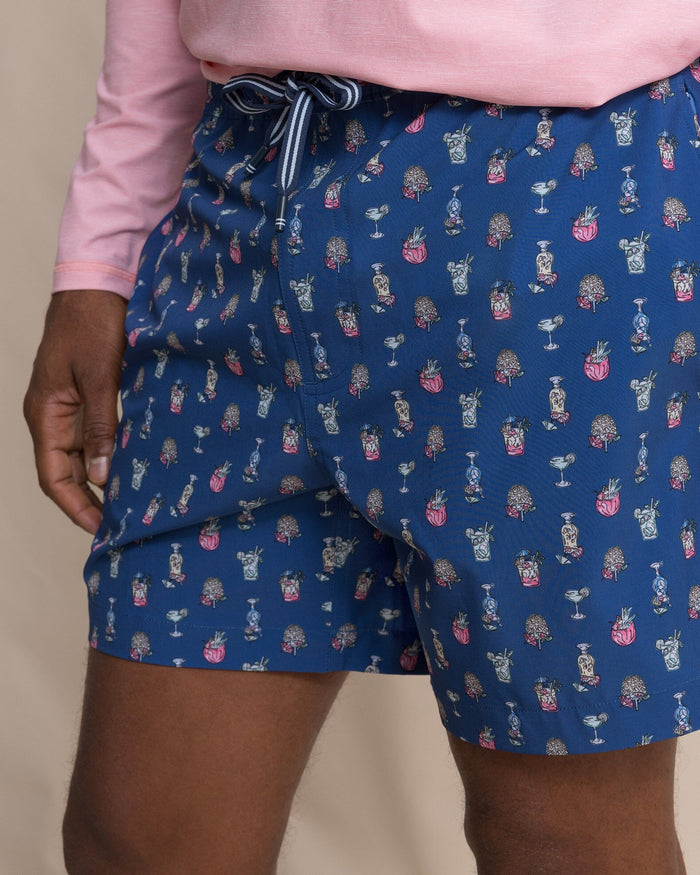 The detail view of the Southern Tide Tropical Tango Maritime Swim Trunk by Southern Tide - Nautical Blue