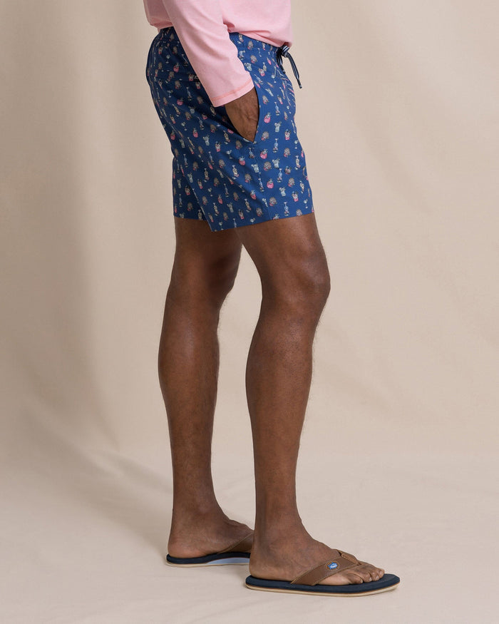 The side view of the Southern Tide Tropical Tango Maritime Swim Trunk by Southern Tide - Nautical Blue