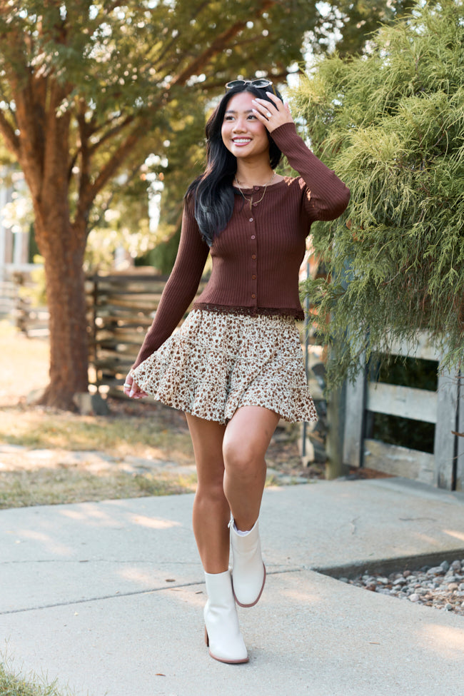 True To You Brown Ribbed Cardigan