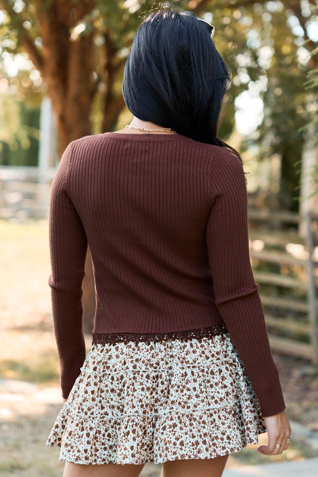 True To You Brown Ribbed Cardigan