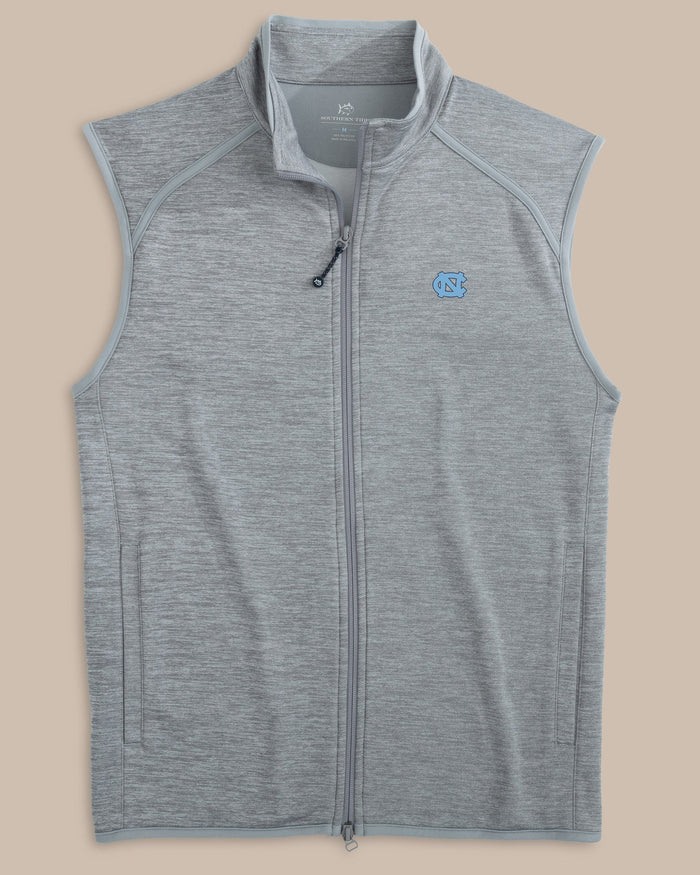 The front view of the Southern Tide UNC Tar Heels Baybrook Heather Vest by Southern Tide - Heather Ultimate Grey