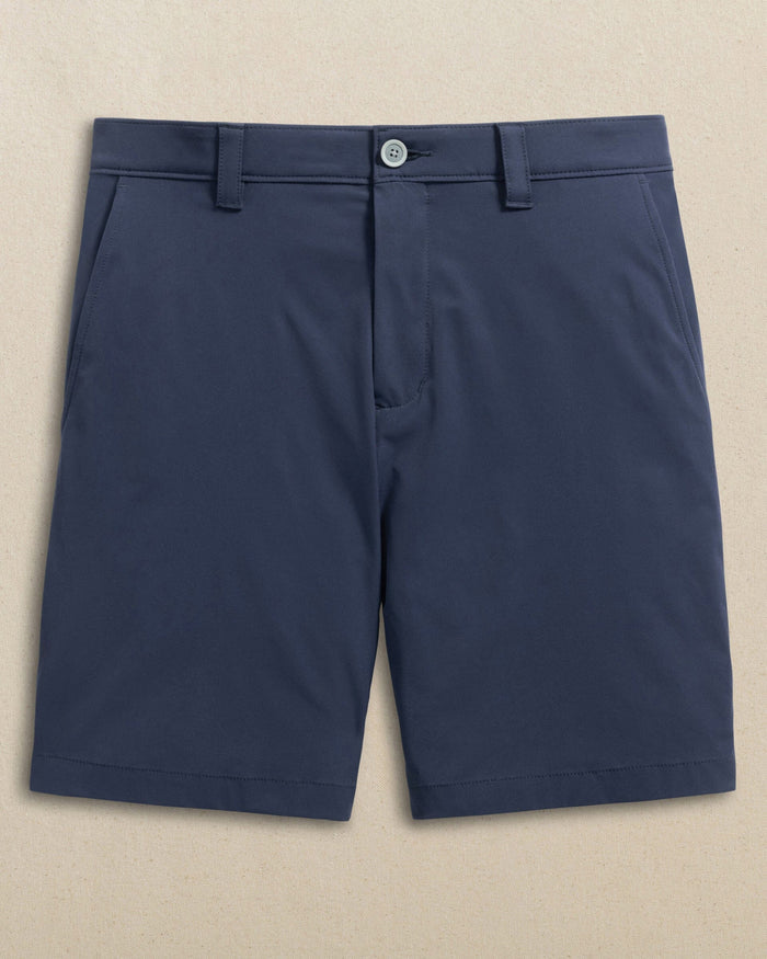 The front view of the Southern Tide UNC Tar Heels brrr°®-die 8" Performance Short by Southern Tide - True Navy