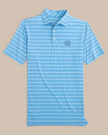 The front view of the UNC Tar Heels brrr°®-eeze Desmond Stripe Polo by Southern Tide - Rush Blue