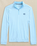 The front view of the UNC Tar Heels Cruiser Micro-Stripe Heather Quarter Zip by Southern Tide - Heather Rush Blue
