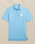 The front view of the Southern Tide UNC Tar Heels Driver Dunes Edge Plaid Polo by Southern Tide - Rush Blue
