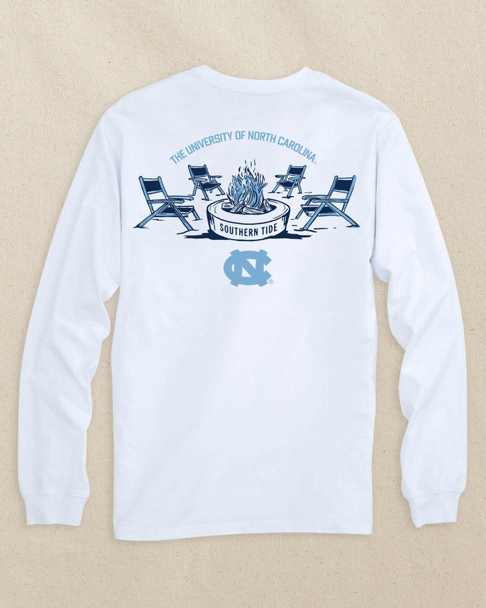 The back view of the Southern Tide UNC Tar Heels Gameday Bonfire Long Sleeve T-Shirt by Southern Tide - Classic White