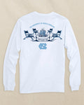 The back view of the Southern Tide UNC Tar Heels Gameday Bonfire Long Sleeve T-Shirt by Southern Tide - Classic White