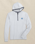 The front view of the North Carolina Tar Heels Scuttle Heather Performance Quarter Zip Hoodie by Southern Tide - Heather Slate Grey
